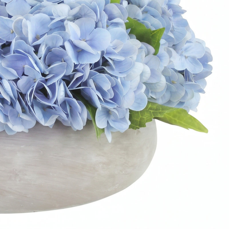 Real Touch Hydrangeas in Stone Planter, Light Blue