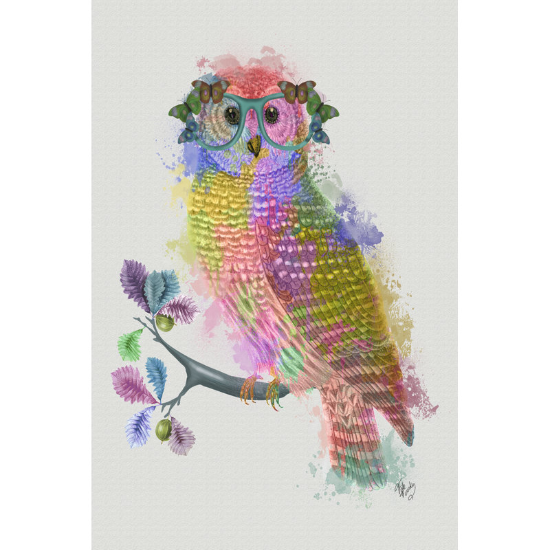 Rainbow Splash Owl by Fab Funky - Painting, 76cm H x 51cm W, Wrapped Canvas