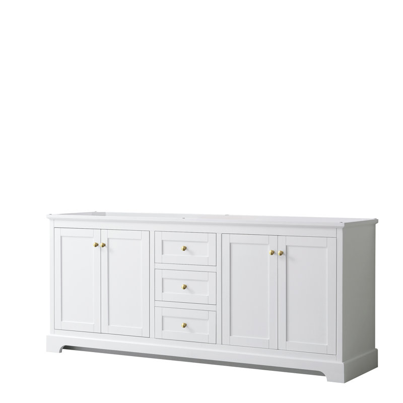 Avery 79'' Double Bathroom Vanity Base Only, White, Brushed Gold