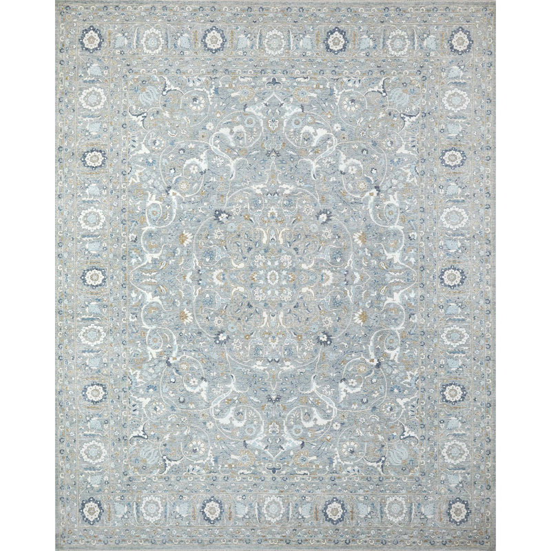 High-Quality Hand-Knotted Grey Area Rug, Rectangle 5' x 8'