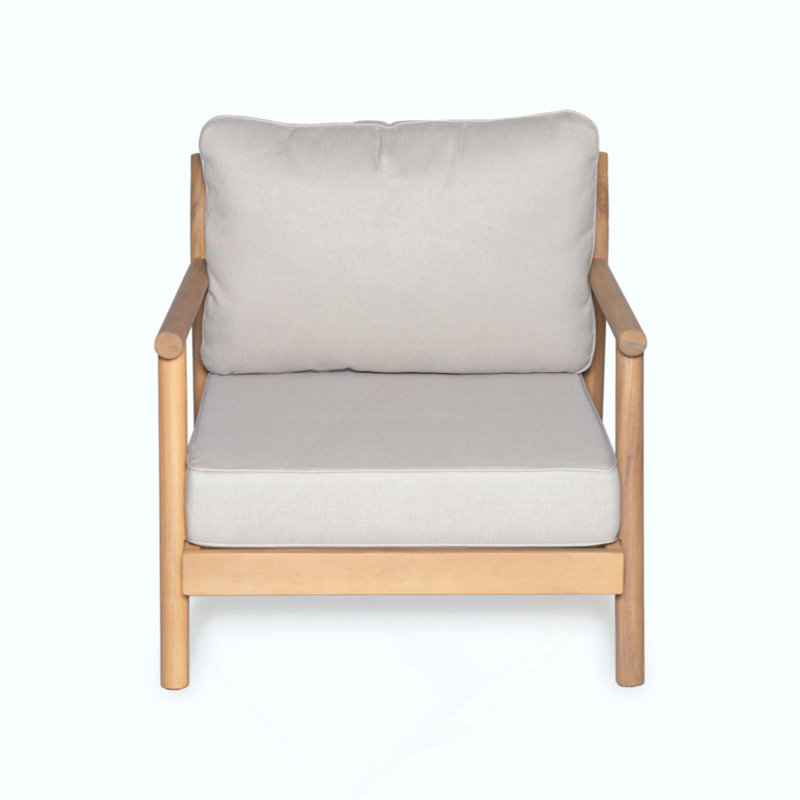Fauteuil club de patio en bois d'acacia avec coussin résistant à l'eau (1 pièce)