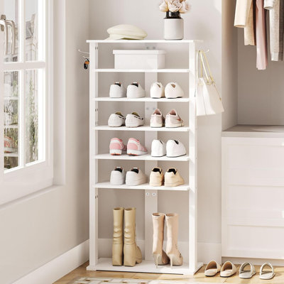 Range-chaussures vertical en bois à 8 niveaux avec crochets, peu encombrant, convient à de multiples décors