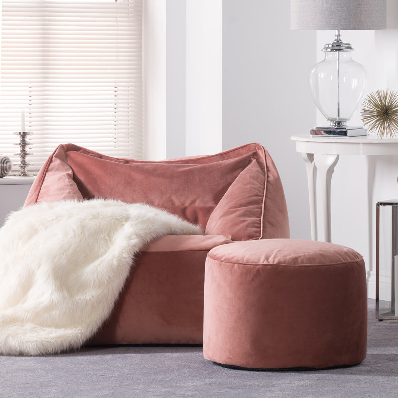 Natalia Velvet Armchair Bean Bag and Round Footstool, Dusk Pink