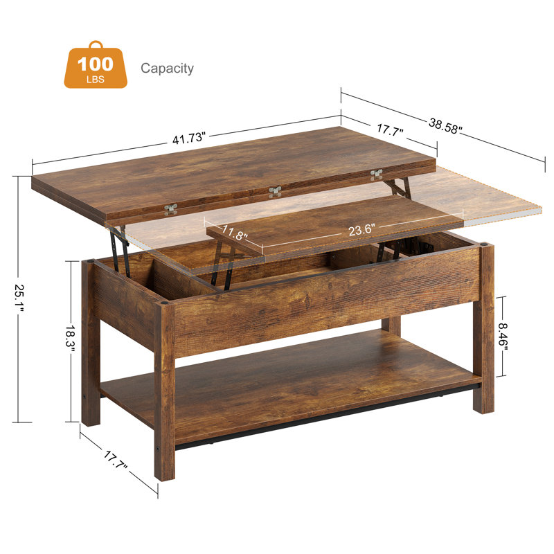 Torron 4-in-1 Multi-Fuction Lift Top Coffee Table with Storage, Rustic Brown