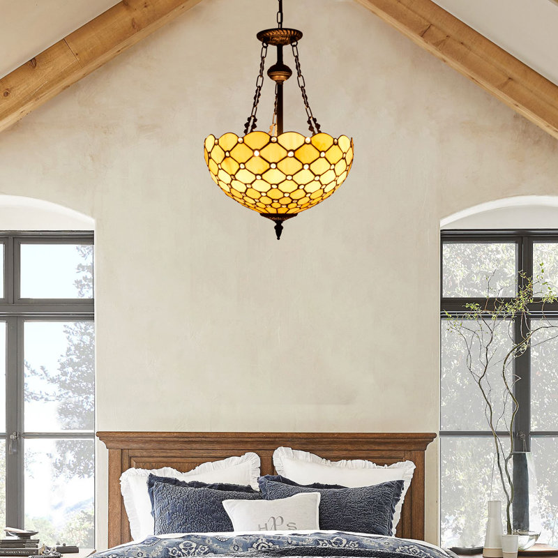 Luminaire suspendu inversé 3 lumières pour îlot de cuisine Tiffany 