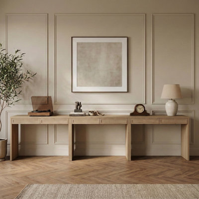 Console / bureau en bois massif et placage de chêne Avro