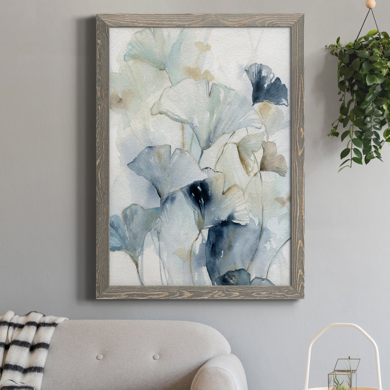 Indigo Ginkgo I - peinture sur toile encadrée, Gris, H 31,5 po x l 23,5 po x P 1,5 po