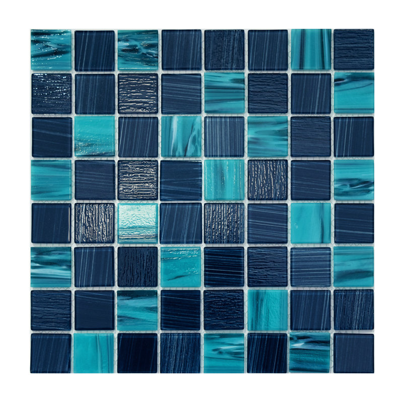 Premium Textured 1.4" X 1.4" Straight Edge Glass Mosaic Tile, Caribbean Lagoon