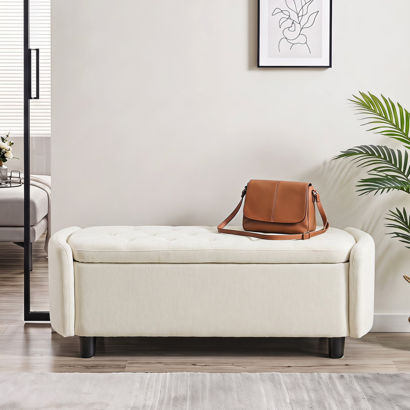 Banc de rangement capitonné 46,5 po Modern, Chenille beige