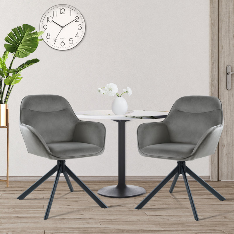 48.5cm H Swivel Upholstered Dining Chair with Ergonomic Back, Dark Grey Velvet 