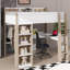 Lit mezzanine double avec tablettes, tringles à vêtements et bureau-1930537298