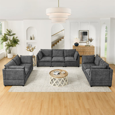3-Piece Chenille Fabric Upholstered Living Room Furniture Set, Including 3-Seater Sofa And 2 Loveseat Sofas With Seat And Back Cushion