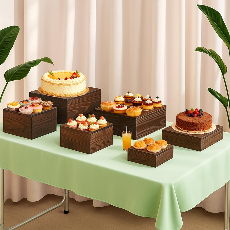 Ensemble de 6 élévateurs en bois rustique, présentoirs en bois multi-hauteur pour buffet
