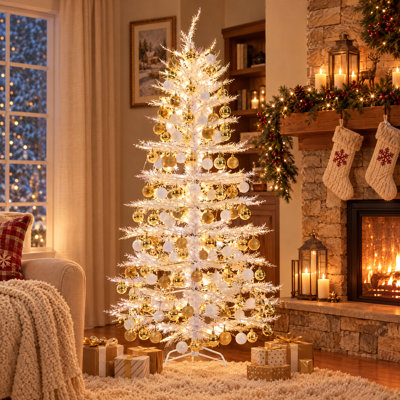Sapin de Noël artificiel Aspen pré-illuminé avec lumières DEL et boules décoratives