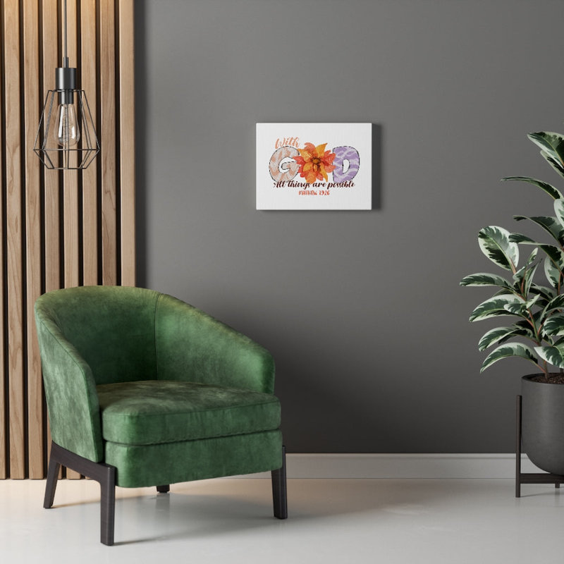 With God Flowers 1 Piece Wrapped Canvas Wall Art, 28cm H x 36cm W