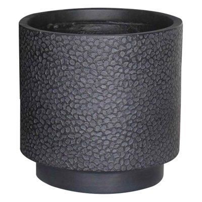 Slate Effect Reinforced Stone Outdoor Plant Pot, Frostproof Garden Flower Pot, Round Garden Planter with Drainage Holes