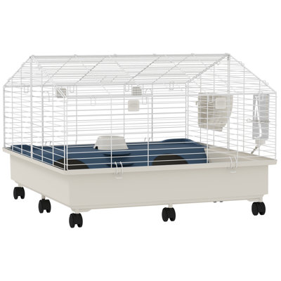Cage pour petits animaux, cage de cochon d'Inde roulante avec bouteille d'eau, mangeoire à foin, plat de nourriture, rampe, pour lapins, hérissons, 35 po x 35 po x 25 po, blanc