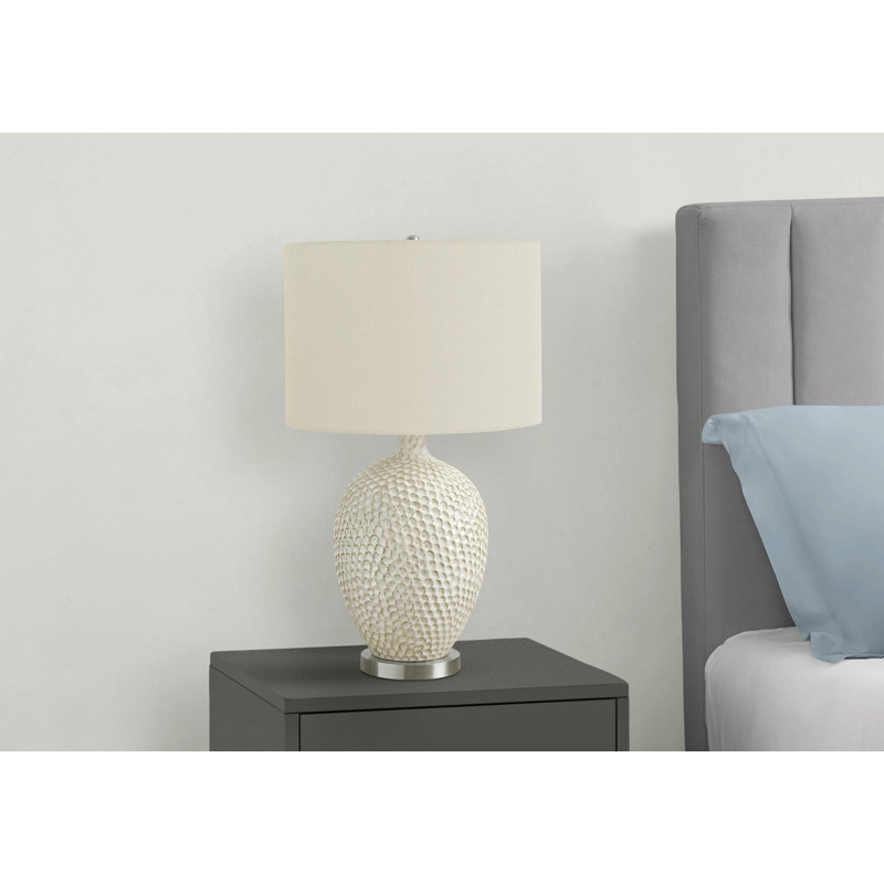 Lighting, H 28 po, lampe de table, céramique crème, abat-jour ivoire / crème, contemporain