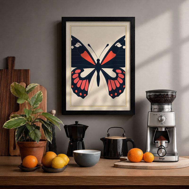 Butterfly Geometric - Framed Print, Black, A4 - 29.7 x 21.0 cm