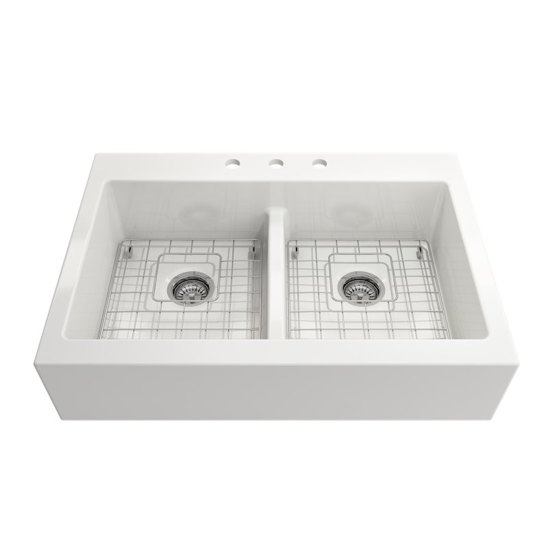 Nuova 34'' L Double Basin Kitchen Sink, White
