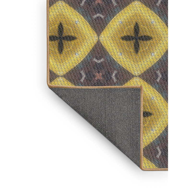 Tapis jaune/brun/gris à motifs Horasan, Rectangle 5 pi x 8 pi