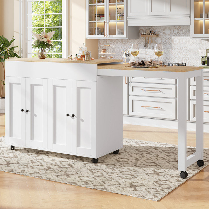 Wood Kitchen Island, White