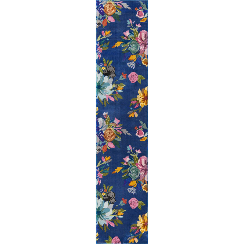 Tapis bleu / gris / jaune / vert / rose Corderro, Tapis de couloir 2 pi 7 po x 12 pi