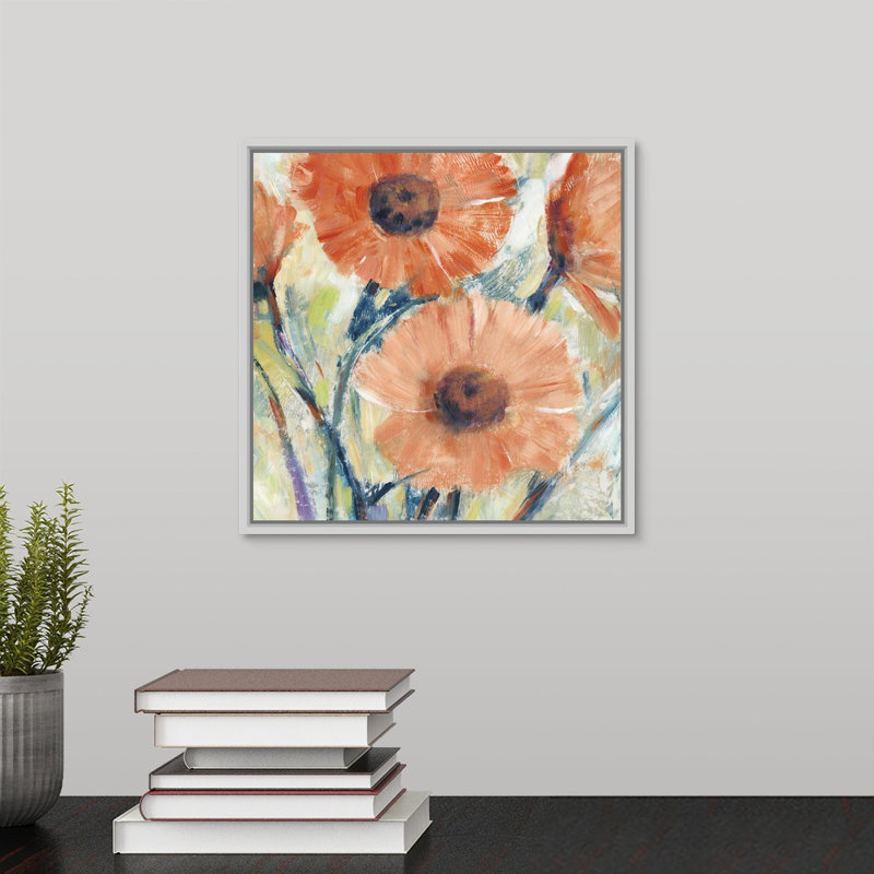 «Flowers in Bloom II», peinture sur toile, H 17,7 po x l 17,7 po x P 1,75 po, Cadre flottant blanc