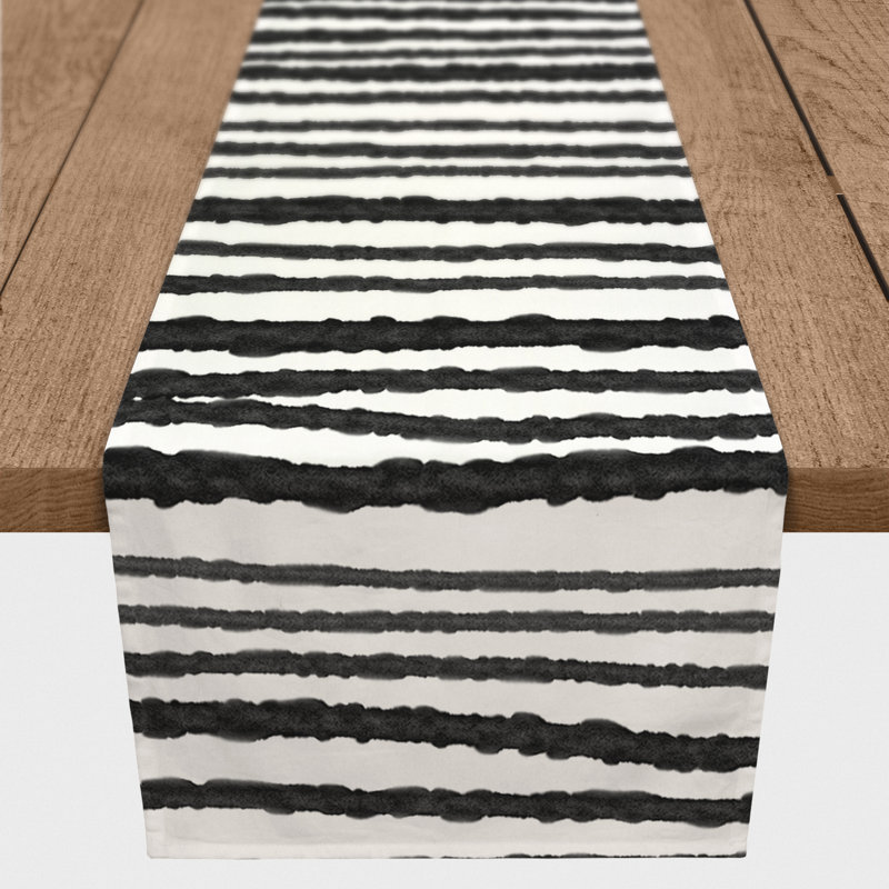 Arnedra Rough Watercolor Black Outdoor Table Runner, 90" x 16"