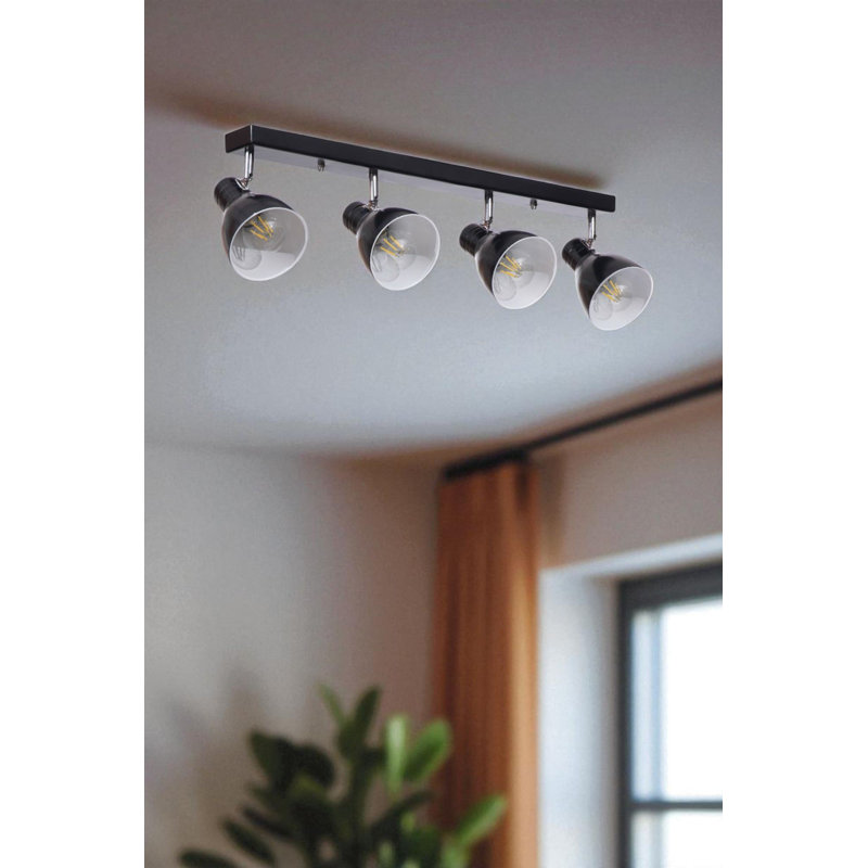 Élégant lustre en métal noir, hauteur totale de 20 po | Plaque de base: 25,6 x 2,4 x 1,2 po | 4 x douilles E27 de 40 W maximum (ampoules non incluses) | Luminaire élégant pour la maison et le bureau | Conception IP20, conception moderne