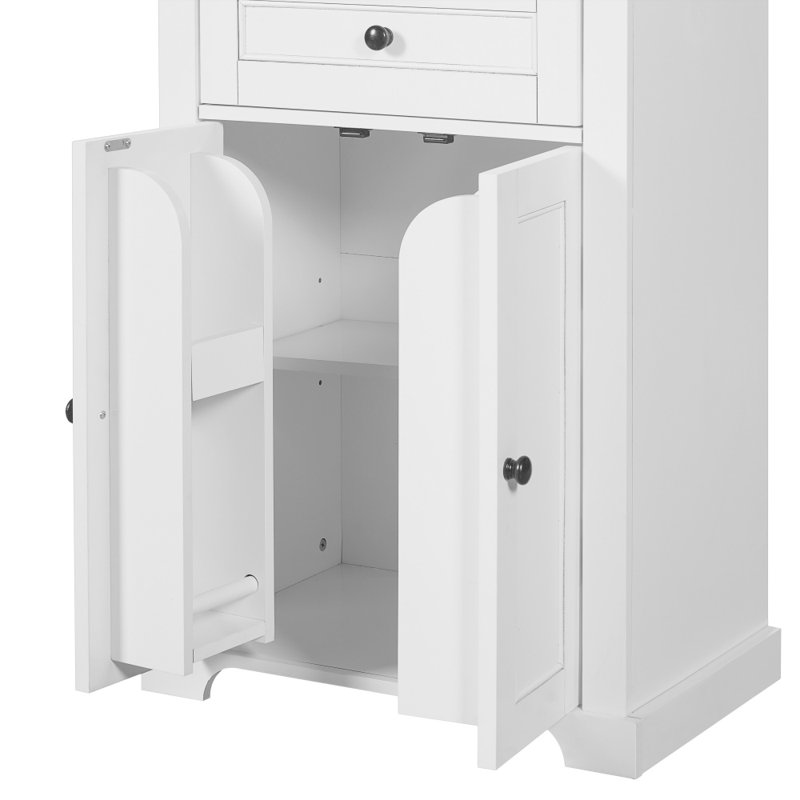 Armoire de rangement de 67,2 po de hauteur avec tablettes réglables et tiroir, portes en verre trempé, design tendance, Blanc