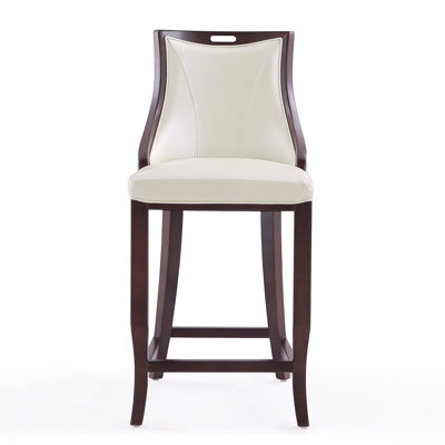 Emperor Vegan Leather Upholstered Solid Wood Bar Stool in Pearl White