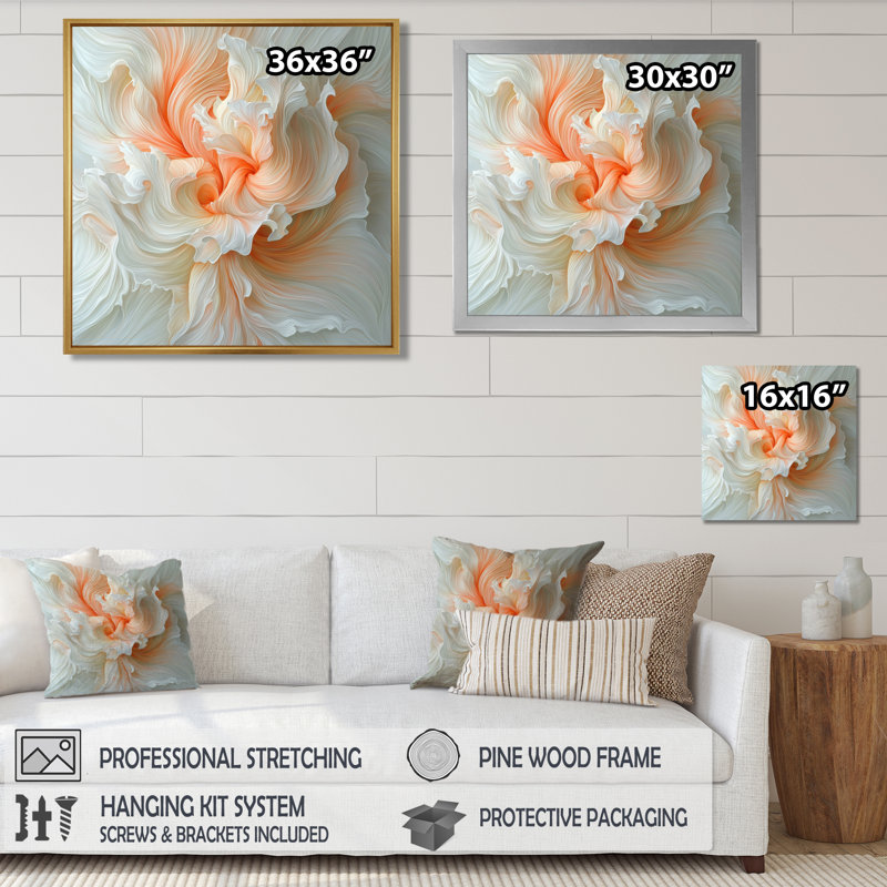 «Abstract Flower Cream Petal Symphony I», art mural abstrait sur toile, Reproduction encadrée d'une seule photo