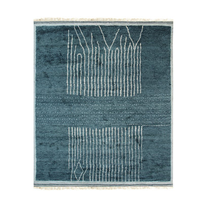 Tapis contemporain vert / turquoise en laine noué à la main Freya