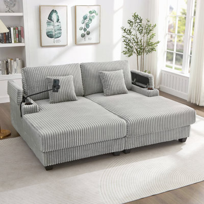 Modern Chaise Sofa 75.5" Chaise Lounge Sofa Loveseat Sofa Sleeper Sofa With Adjustable Backrest, Cup Holders , Phone Holder And Storage Compartments For Living Room