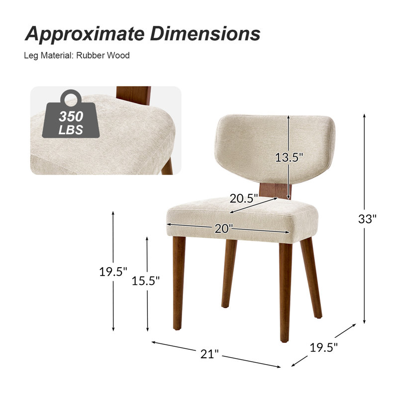 Keim 21''W Mid Century Modern Ergonomic Seating Design Dining Chair with Solid Wood Legs , 6, Beige