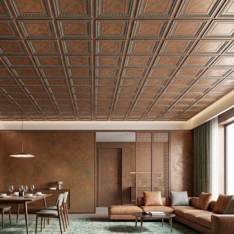 Carreau de plafond en PVC texturé L 24 po x l 24 po Cambridge, Cuivre délavé