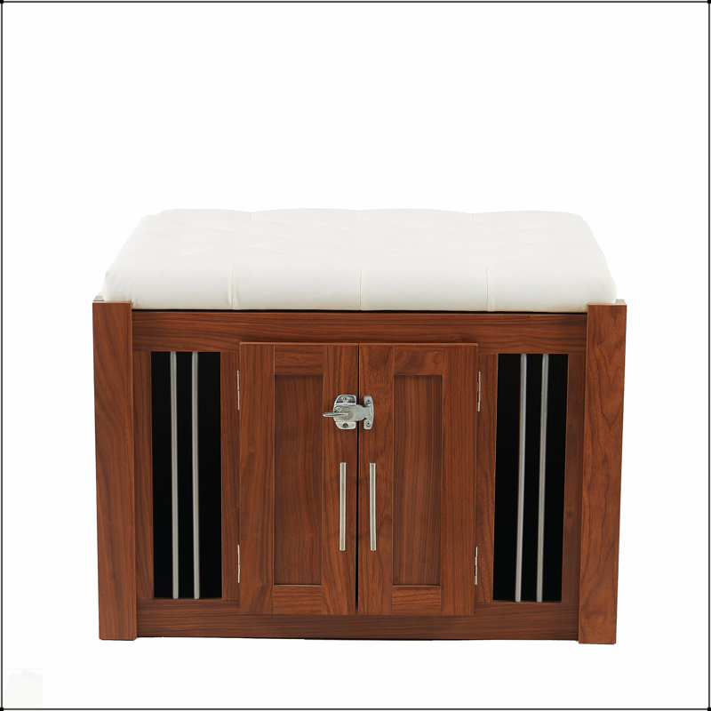 Table de chevet 2 en 1 avec rangement et cage pour chien, table d'appoint en bois et repose-pieds de banc de lit, coussin amovible pour un usage multiple