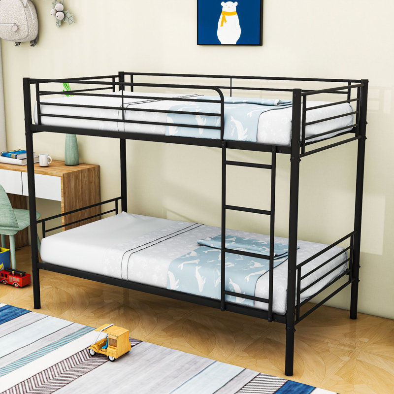 Heavy-Duty Twin Over Twin Metal Bunk Bed With Ladder, Black