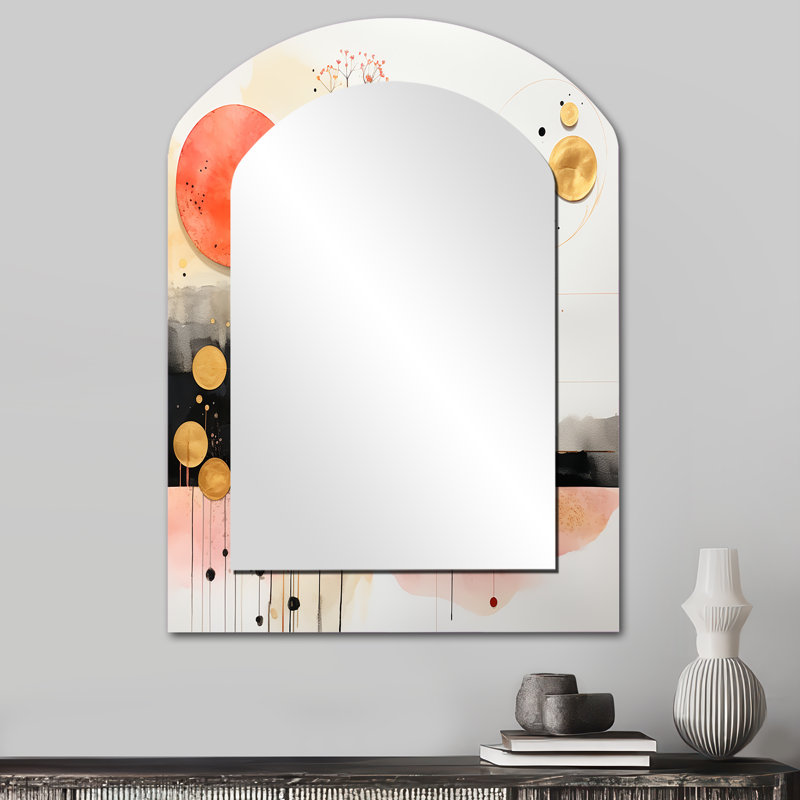 «Escape To Serenity», aquarelle or rose rétro - miroir mural géométrique asymétrique, miroir décoratif arqué doré, impression d'art en métal