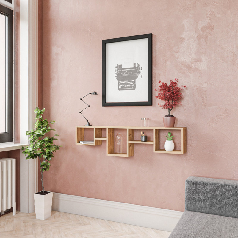 Modern Wall Shelf, Pine Color, 47.2 x 12.6 x 6.7 inches | 100% Melamine Coated Particle Board, Thickness: 0.7 inches | Numerous Shelves, Wall-Mountable Design, Perfect for Home Decor & Organization
