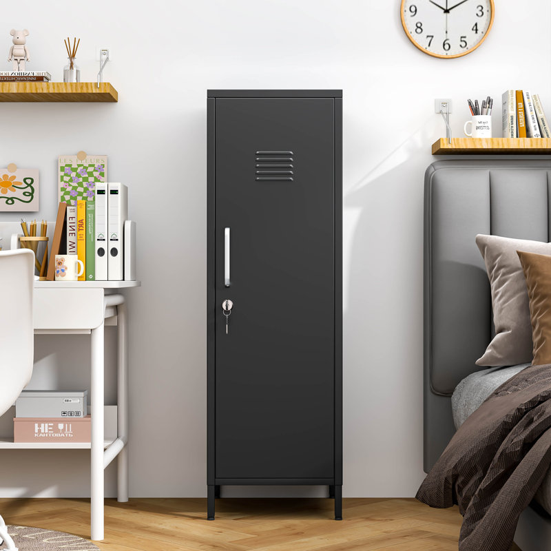 47.24"H Metal Locker Storage Cabinet ,Steel Office Locker with 3 Adjustable Shelves, Black