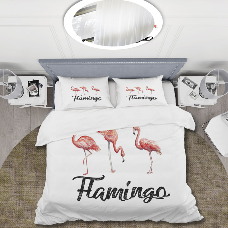 Trois flamants roses - Ensemble de housse de couette Farmhouse - Microfibre de polyester