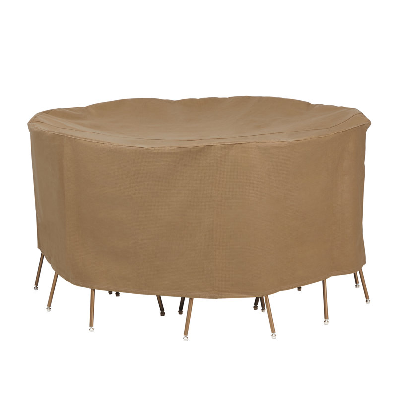 Ensemble de housse de salle à manger ronde pour terrasse résistante à l’eau, H 29 po x l 62 po x P 62 po