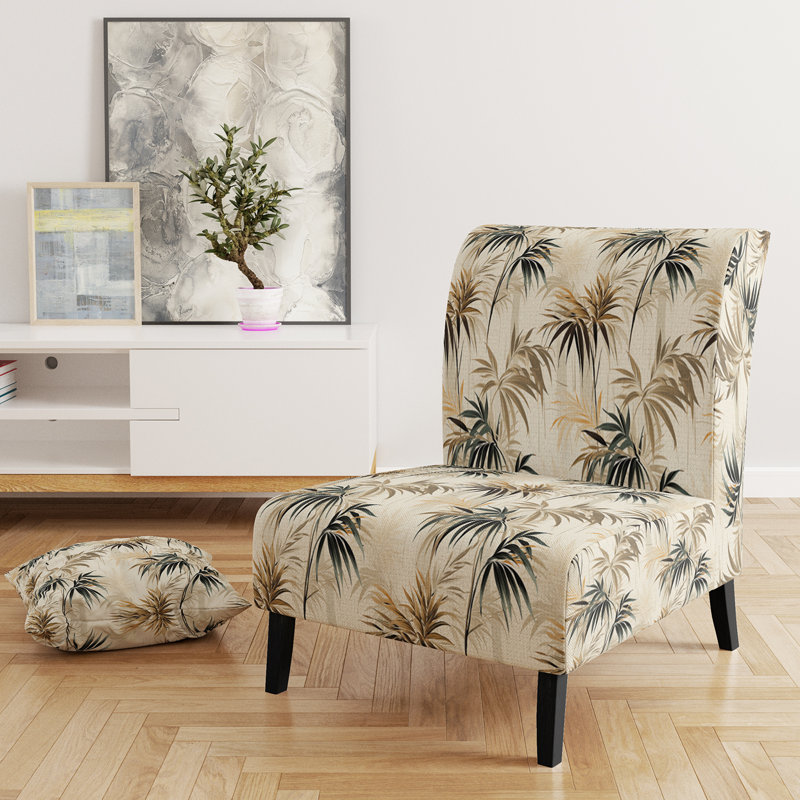 Driftwood Zen Tropical Pattern - Upholstered Coastal Slipper Chair, Green Accent Chair, Driftwood Zen Tropical Pattern