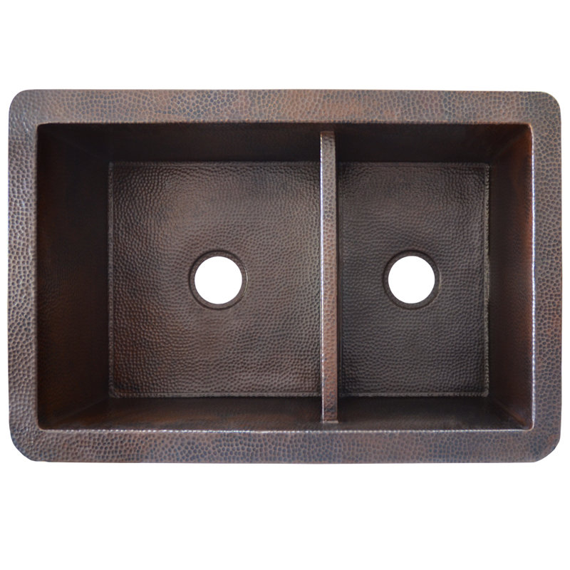 Évier de cuisine à double cuve encastrable L 33 po x l 21 po Cocina, Cuivre antique