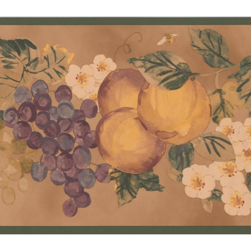 Bordure de papier peint Raisins, pêche et fleurs L 0,58 pi x l 180 po