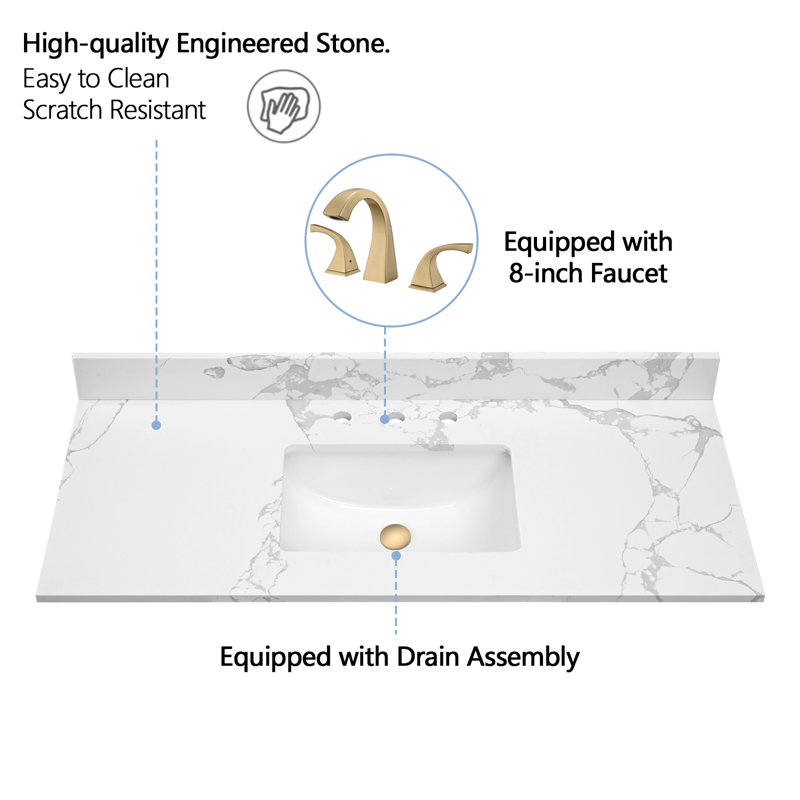 Lavabo de meuble-lavabo simple 49 po en pierre reconstituée et robinet