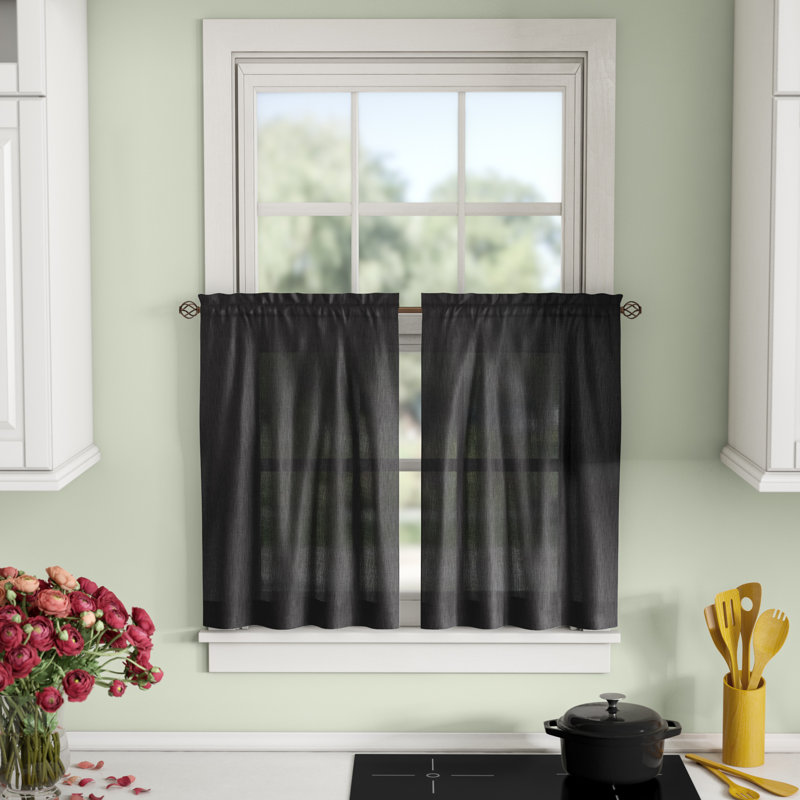 Ellis Solid Colour Tailored Cafe Curtain, Red, 56" W x 36" L