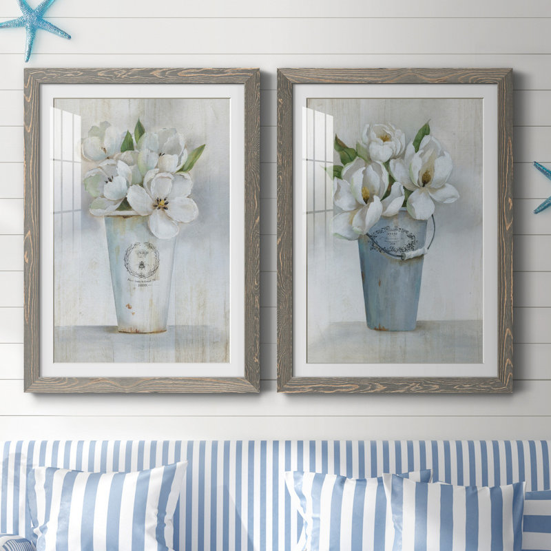 Fleuriste Francais I - ensemble de 2 reproductions d'art, H 44 po x l 31 po x P 1 po, Cadre en papier gris, Blanc